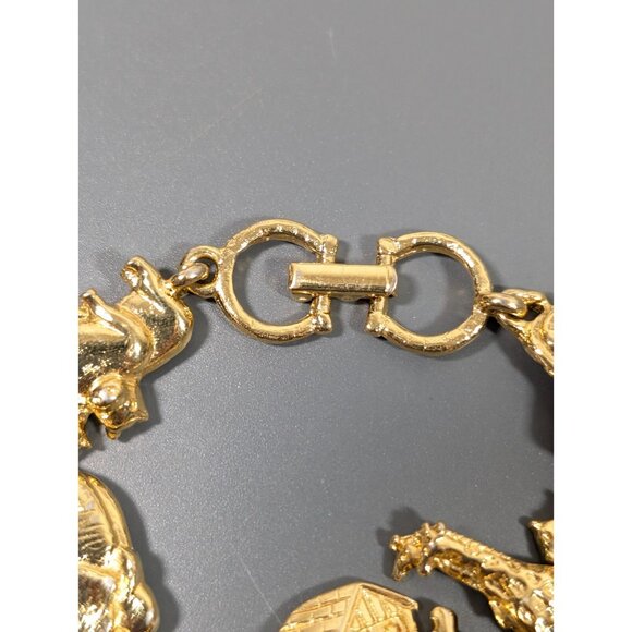 Premier Designs Noahs Ark Bracelet Gold Tone Chain Elephant Giraffe 6.5 in - Picture 4 of 9